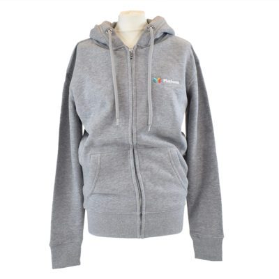 Grey premium thickness zip hood with embroidered Monzo logo