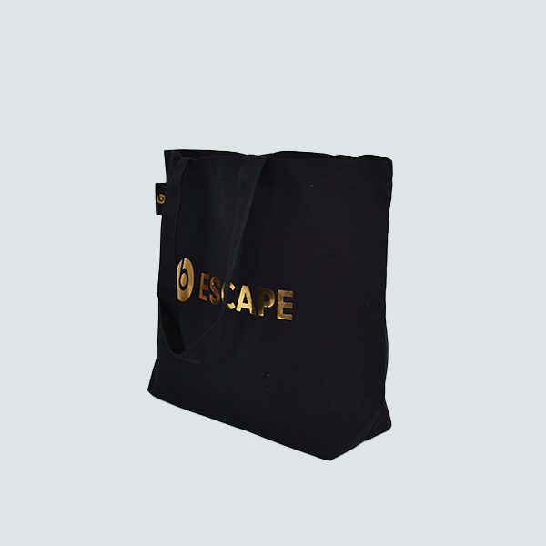 black cotton branded tote bag
