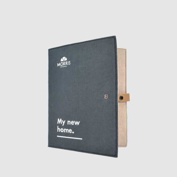 branded merchandise for property developer grey felt folder for home documents