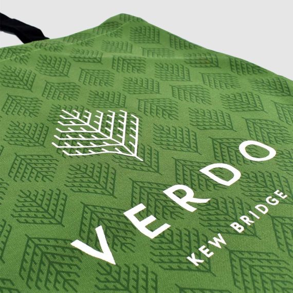 green tote bag with white VERDO print