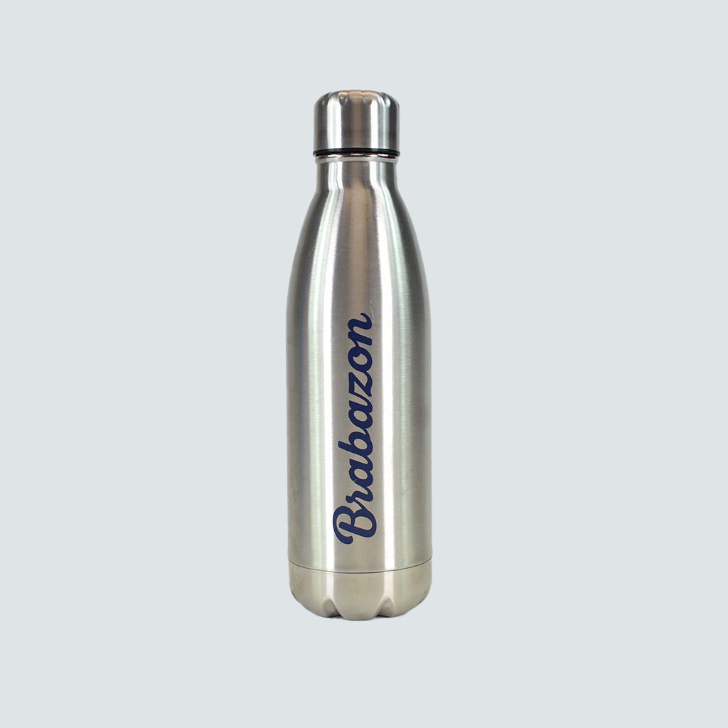 Stainless steel water bottle with blue Brabazon print