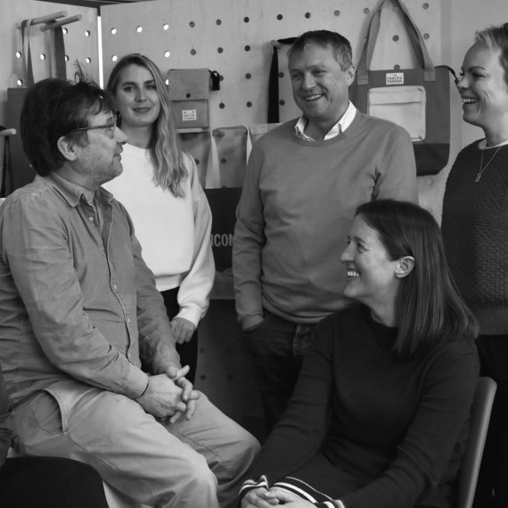 black and white image of 5 people in Wurlin studio experienced in sourcing products from China