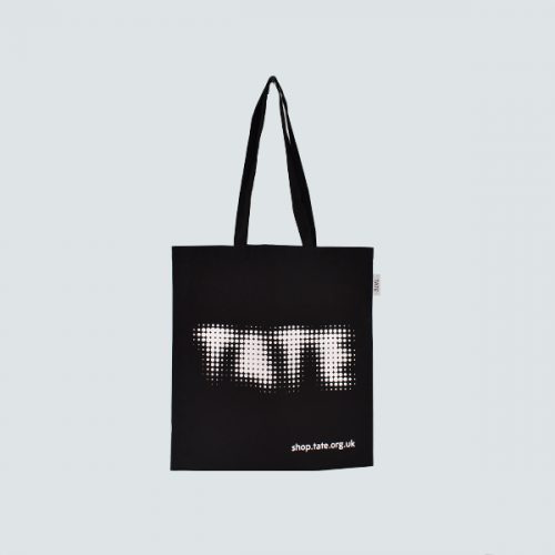 Tate cotton tote bag in black with white TATE logo print luxury packaging